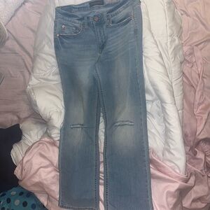 cropped skinny kick jeans distressed ripped knees